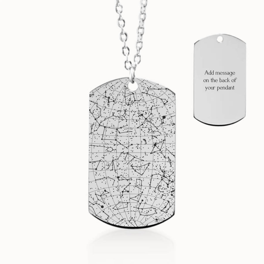 Personalized Star Map Tag Pendant Necklace Gift in Silver