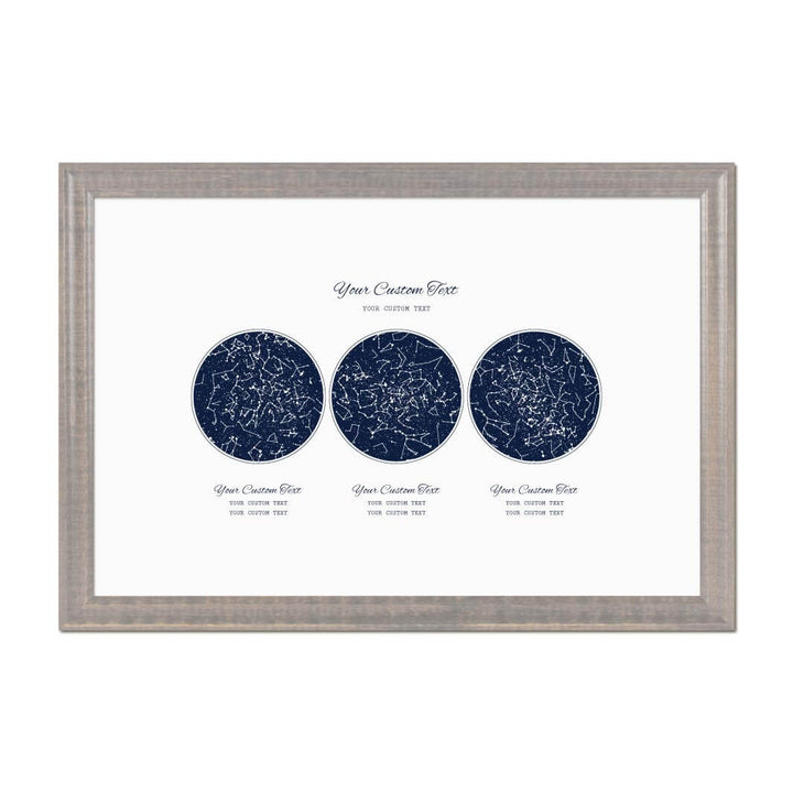 Custom Wedding Guest Book Alternative, Personalized Star Map with 3 Night Skies, Gray Beveled Frame#color-finish_gray-beveled-frame