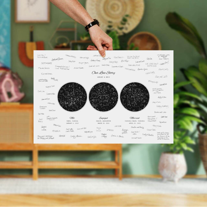 Custom Wedding Guest Book Alternative, Personalized Star Map with 3 Night Skies, Unframed, Styled#color-finish_unframed