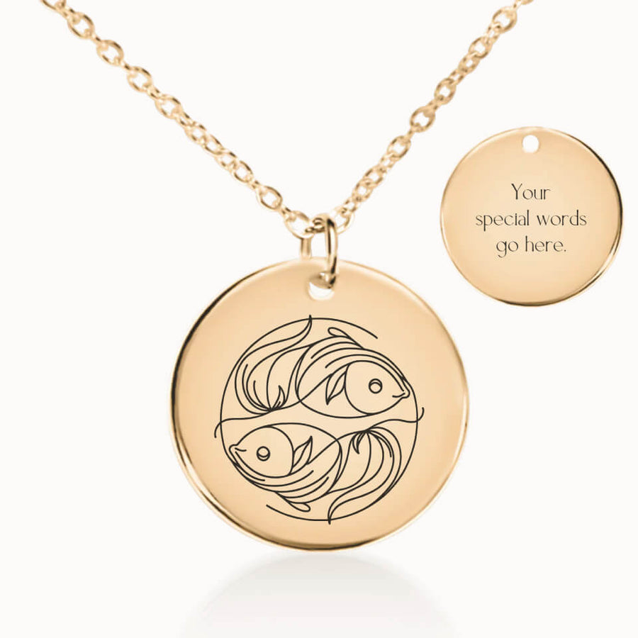 Pisces Zodiac Pendant Necklace in Gold, Personalized Gift for Her