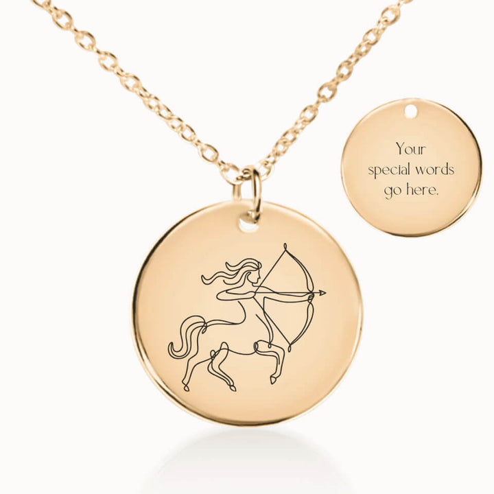 Sagittarius Zodiac Pendant Necklace in Gold, Personalized Gift for Her