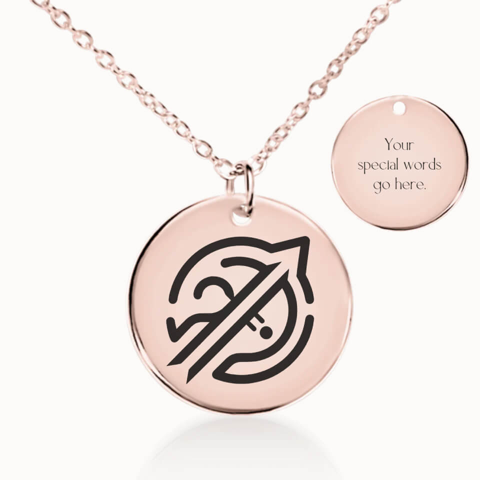 Sagittarius Zodiac Pendant Necklace in Rose Gold, Personalized Gift for Her