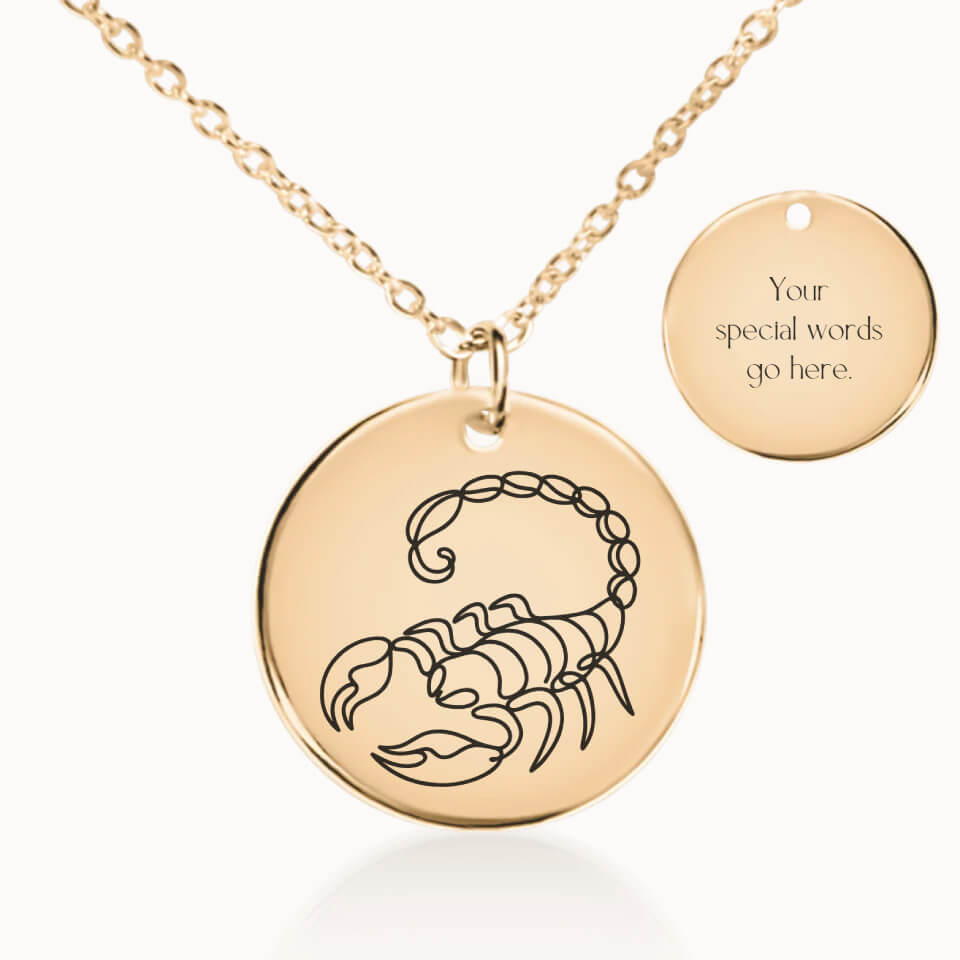 Scorpio Zodiac Pendant Necklace in Gold, Personalized Gift for Her