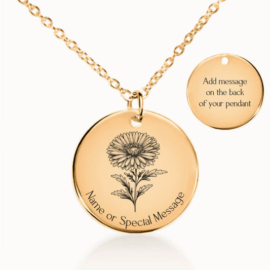 Personalized September Birth Flower Aster Necklace in Gold, Birthday Gift for Her