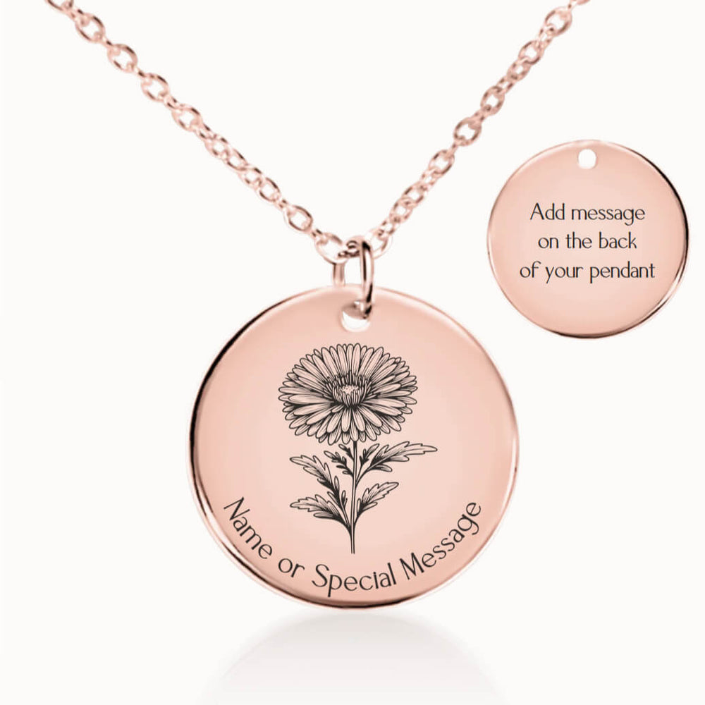 Personalized September Birth Flower Aster Necklace in Rose Gold, Birthday Gift for Her