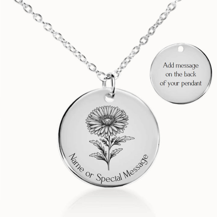 Personalized September Birth Flower Aster Necklace in Silver, Birthday Gift for Her