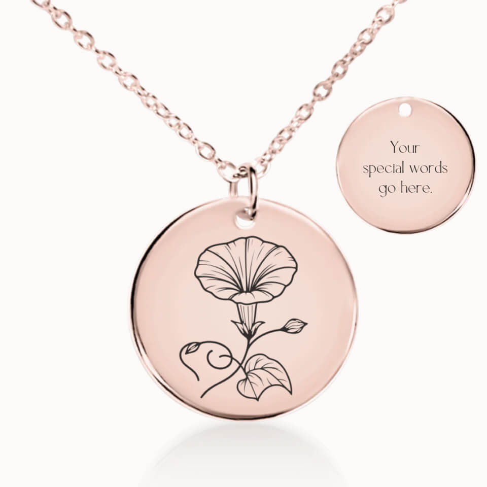 September Birth Flower Pendant Necklace in Rose Gold, Personalized Gift for Her