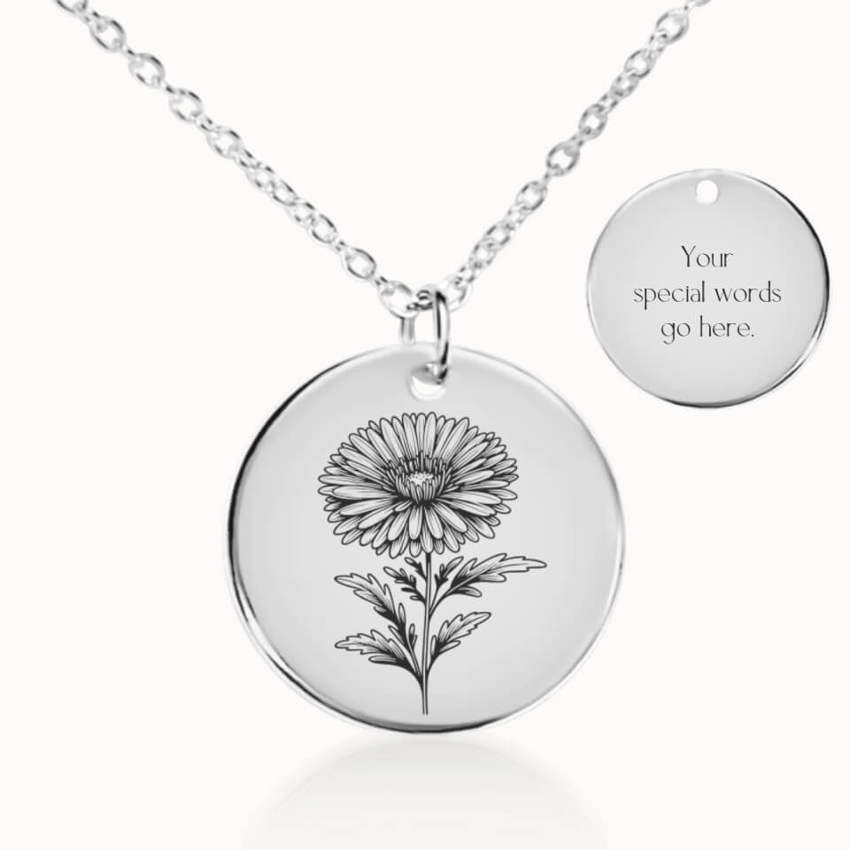 September Birth Flower Pendant Necklace in Silver, Personalized Gift for Her