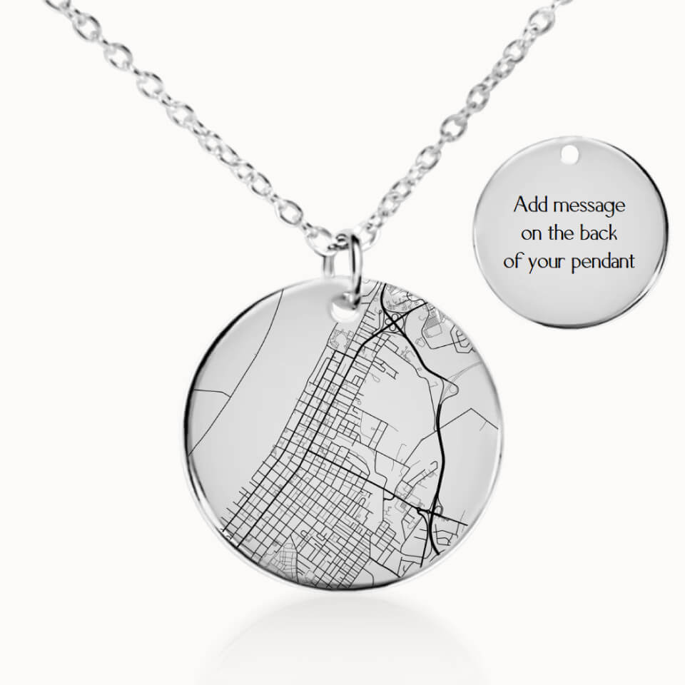 Street Map Pendant Necklace, City Map Gift for Her, Silver