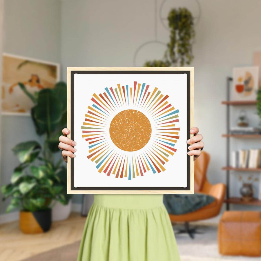 Sunburst Star Map Personalized with 1 Night Sky, Light Wood Floater Frame, Styled#color-finish_light-wood-floater-frame