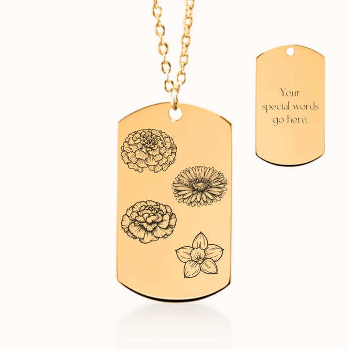 Tag Birth Flower Garden Necklace in Gold, Personalized Gift for Mom and Grandma, Designed With Meaning