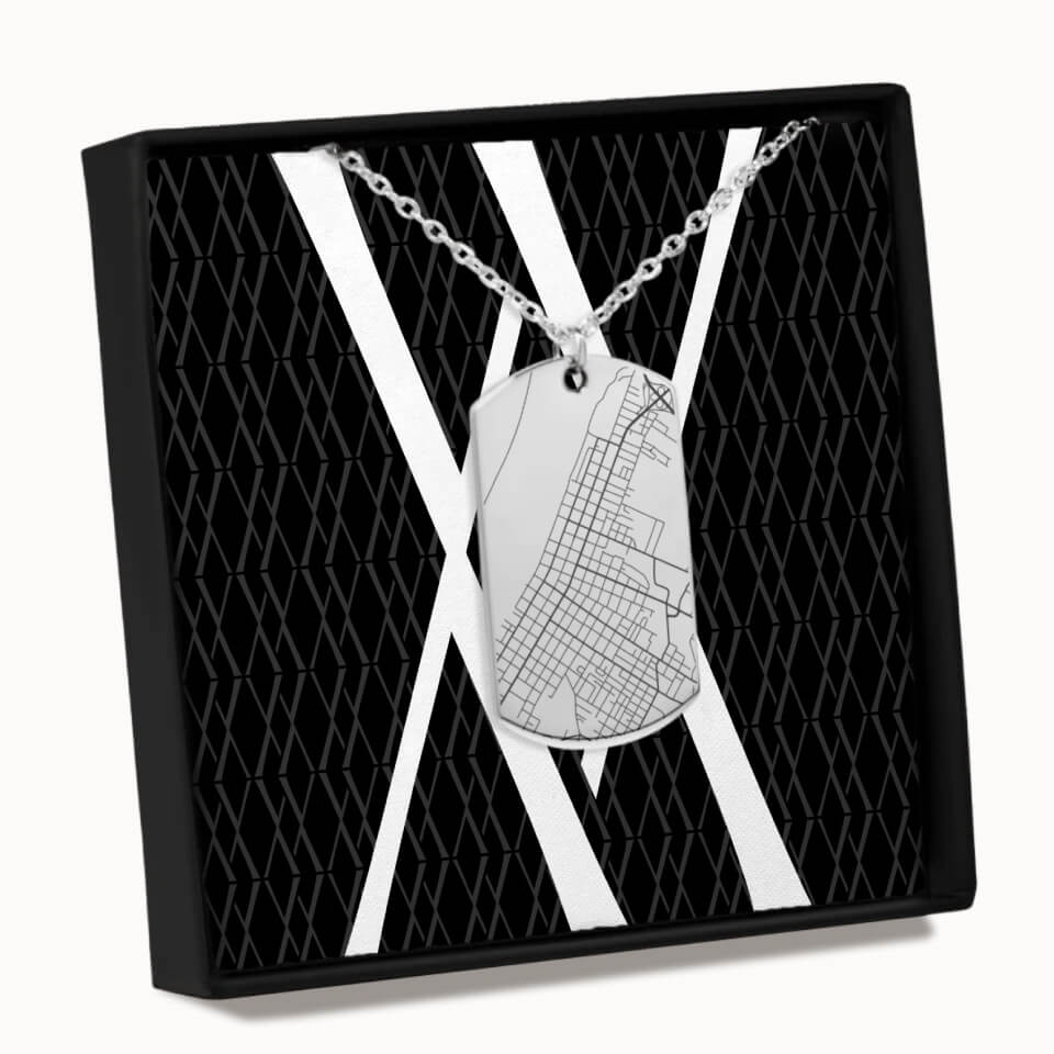 Tag City Street Map Necklace in Box, Personalized Gift, Designed With Meaning
