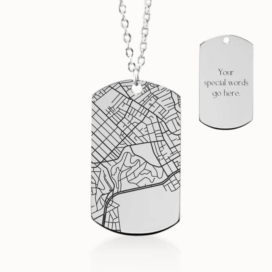 Tag City Street Map Necklace in Silver, Personalized Gift, Designed With Meaning