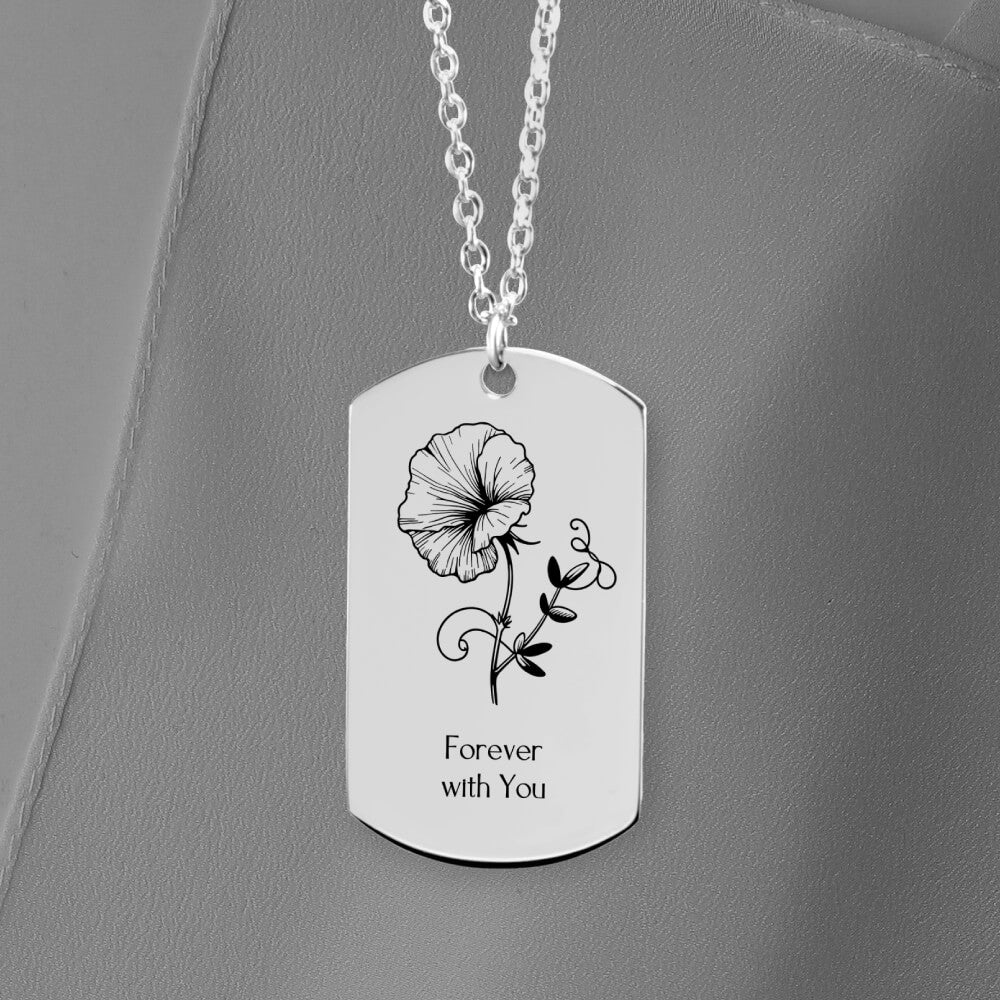 Birth Flower Tag Pendant Necklace Personalized, Designed With Meaning