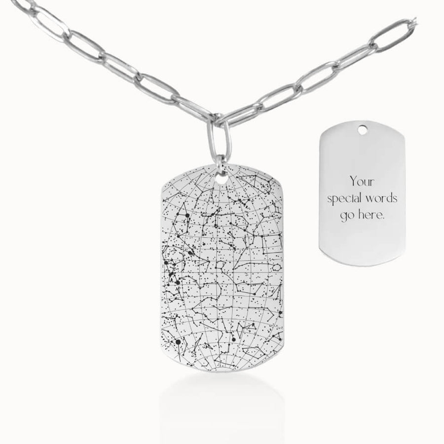 Tag Star Map Necklace with Paperclip Chain in Silver, Personalized Gift, Designed With Meaning