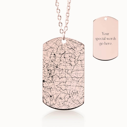 Tag Star Map Necklace in Rose Gold, Personalized Gift, Designed With Meaning