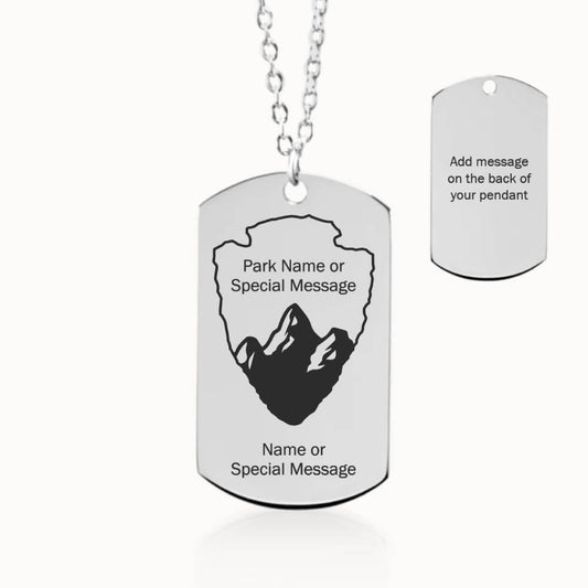 US National Park Necklace, Tag Pendant in Silver, Personalized Travel Gift for Her