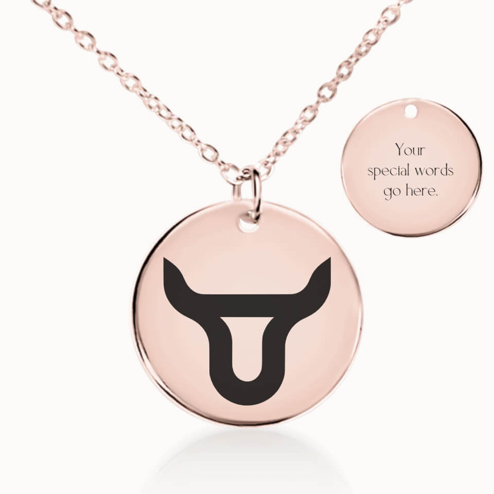 Taurus Zodiac Pendant Necklace in Rose Gold, Personalized Gift for Her