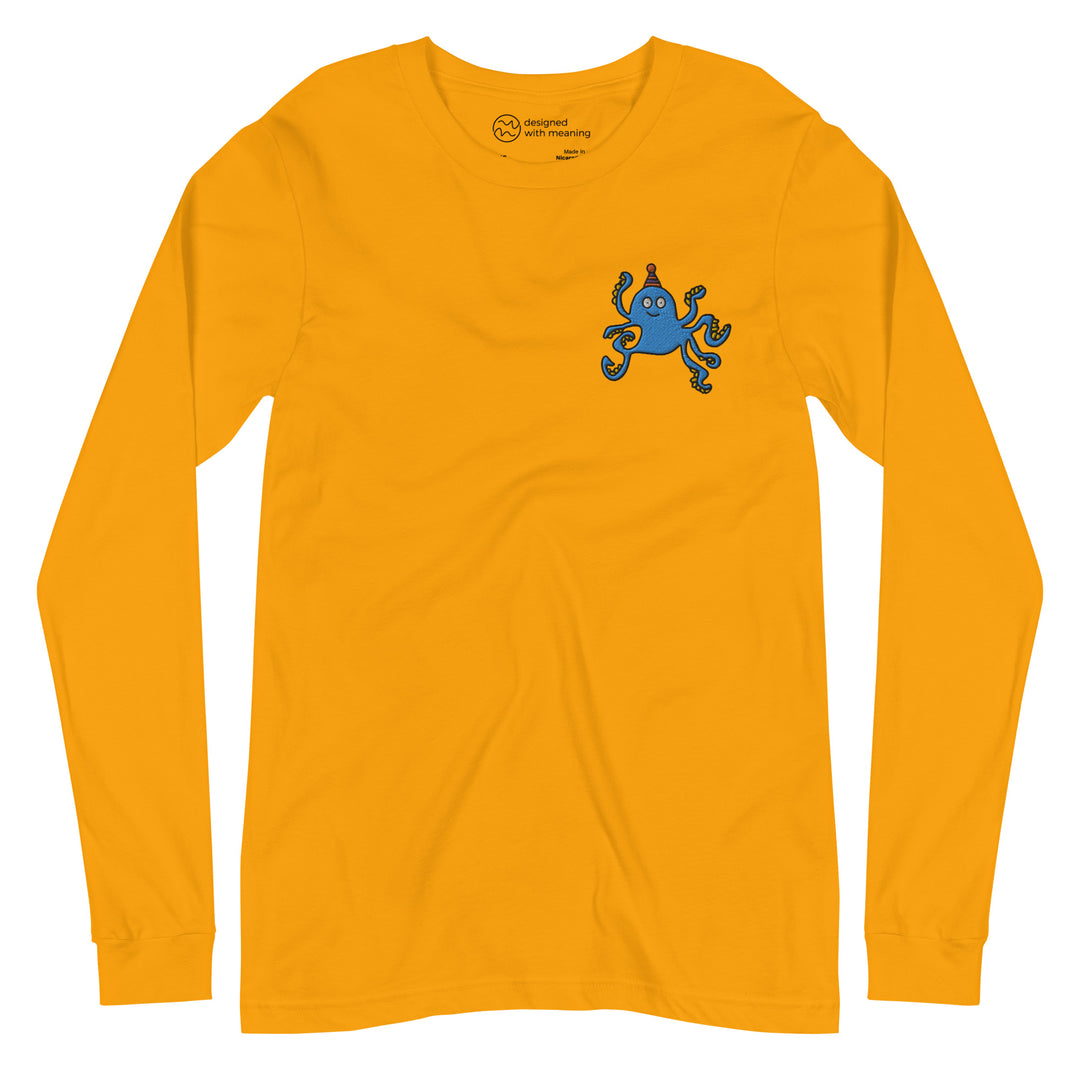 Embroidered Party Hat Octopus, 100% Cotton Shirt