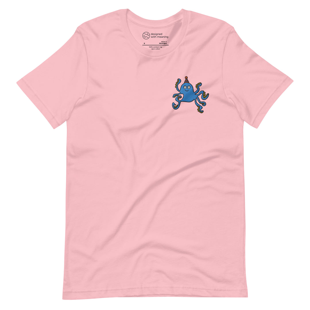 Embroidered Party Hat Octopus, 100% Cotton Shirt