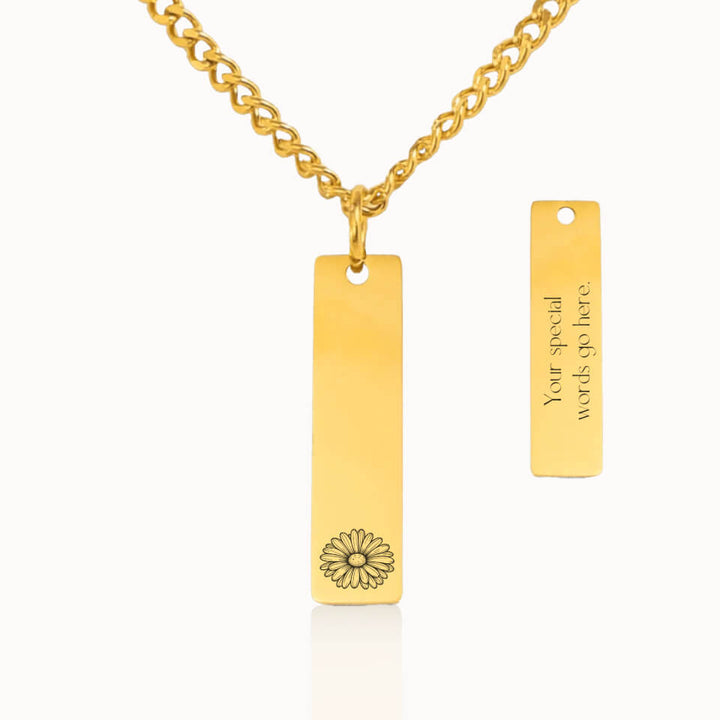 Vertical Birth Flower Necklace with Cuban Link Chain in Gold, Personalized Gift, Designed With Meaning