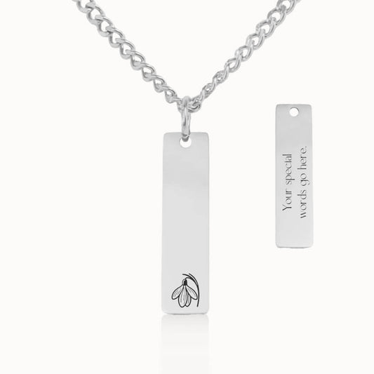 Vertical Birth Flower Necklace with Cuban Link Chain in Silver, Personalized Gift, Designed With Meaning