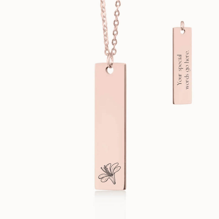 Custom Birth Flower Necklace, Personalized Vertical Pendant in Rose Gold, Gift for Her, Designed With Meaning