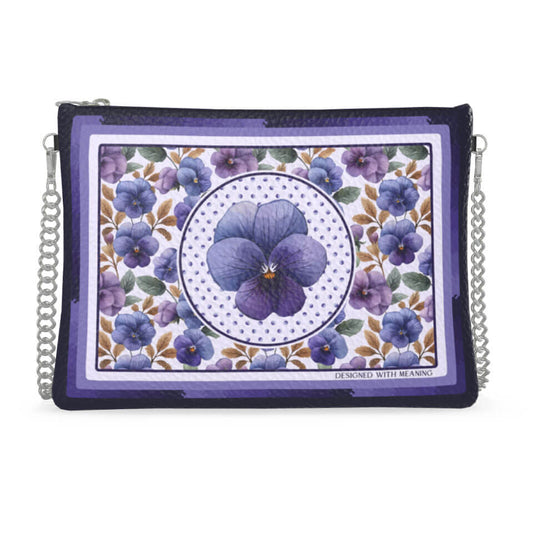 Violet Flower Zip Crossbody, Leather Handbag, Designed With Meaning