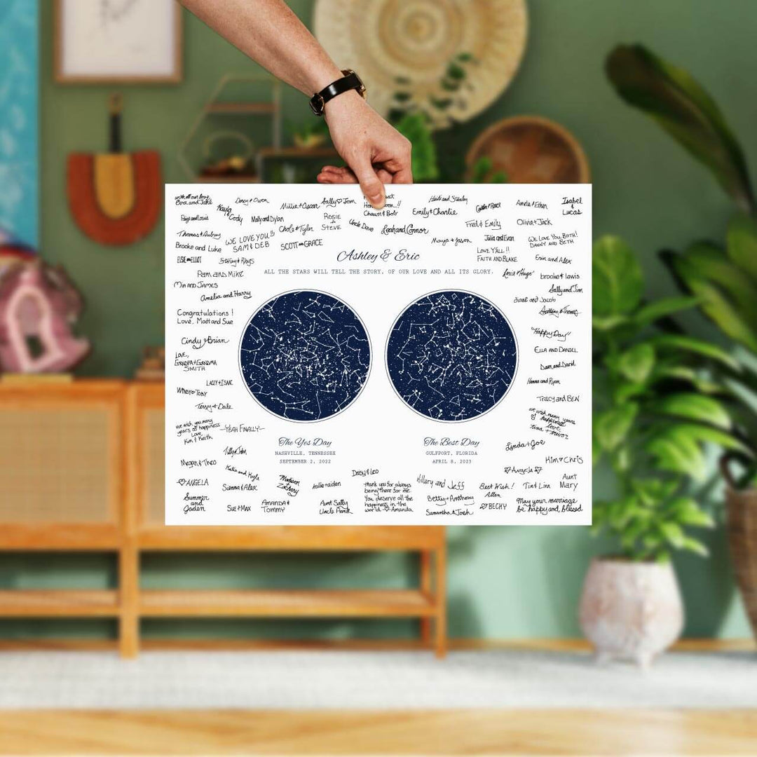 Personalized Wedding Guestbook Alternative, Star Map Personalized with 2 Night Skies, Unframed, Styled#color-finish_unframed