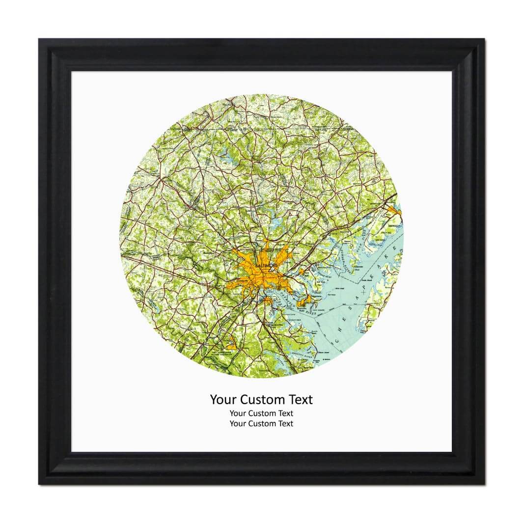 Circle Shape Atlas Art Personalized with 1 Map#color-finish_black-beveled-frame