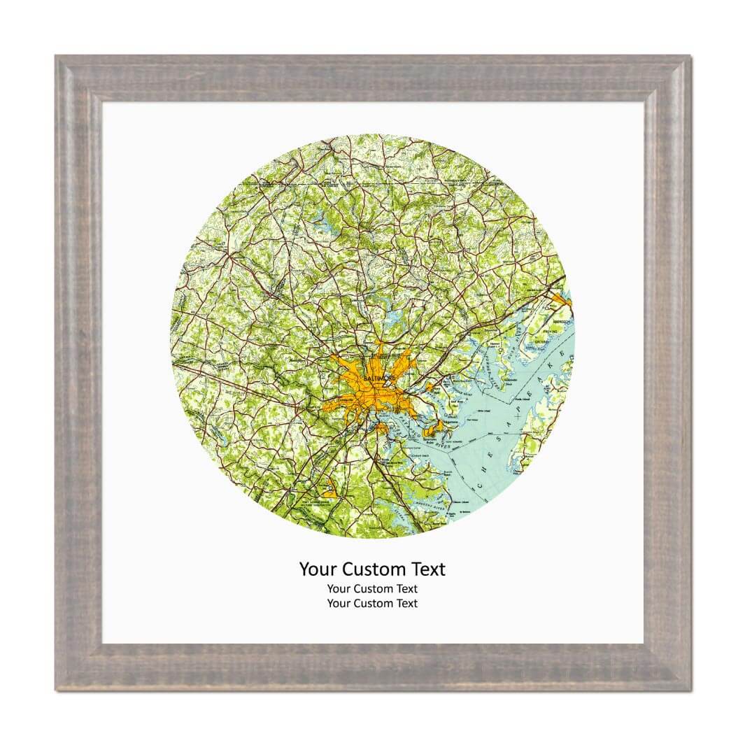 Circle Shape Atlas Art Personalized with 1 Map#color-finish_gray-beveled-frame