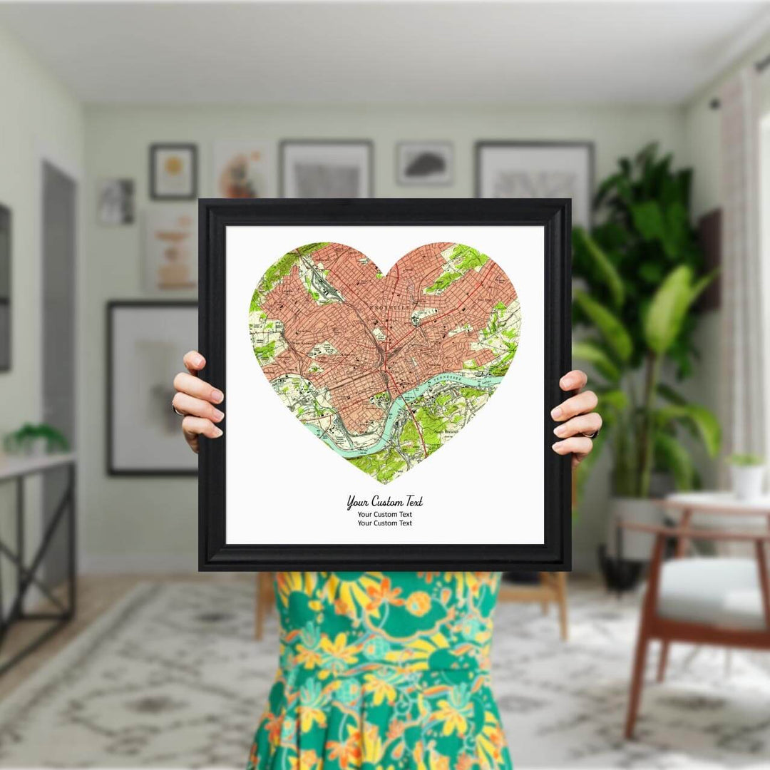 Heart Shape Atlas Art Personalized with 1 Map, Styled#color-finish_black-beveled-frame