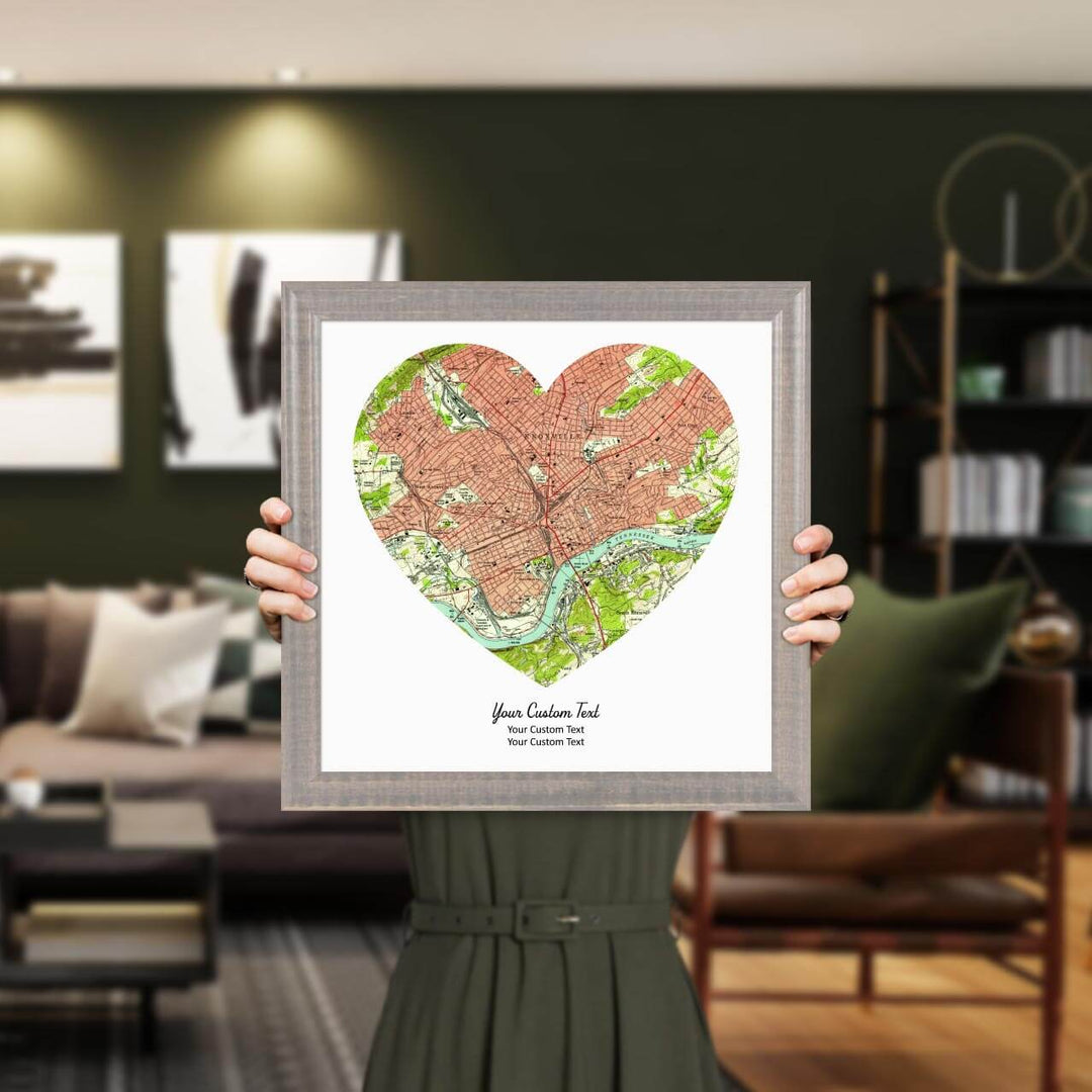 Heart Shape Atlas Art Personalized with 1 Map, Styled#color-finish_gray-beveled-frame