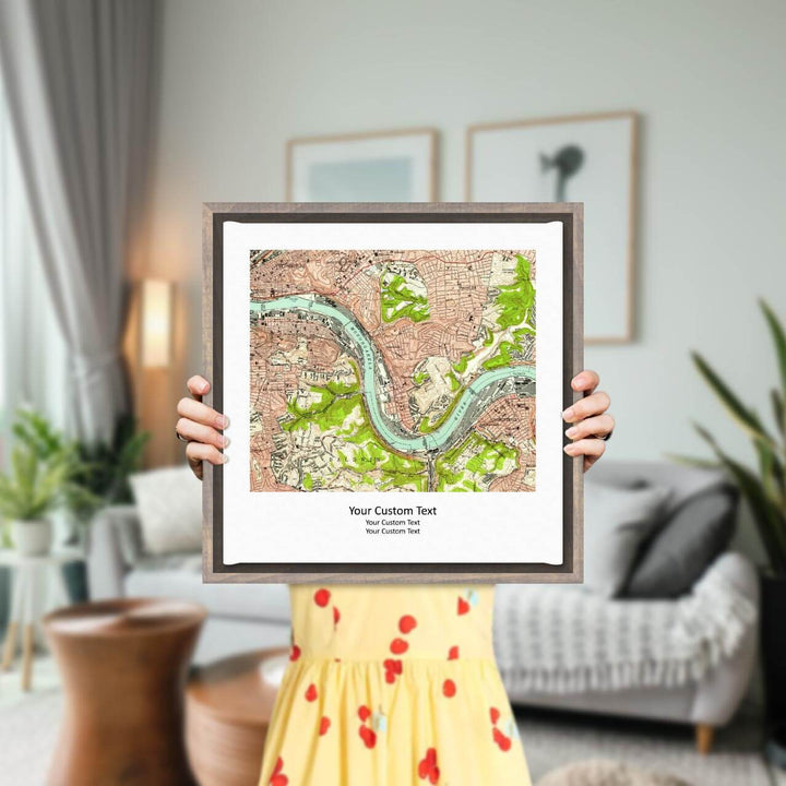 Rectangle Shape Atlas Art Personalized with 1 Map, Styled#color-finish_gray-floater-frame
