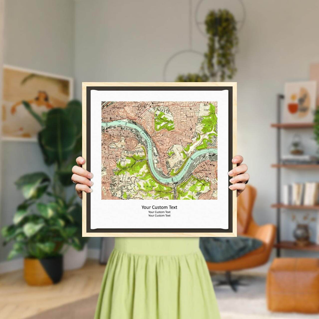 Rectangle Shape Atlas Art Personalized with 1 Map, Styled#color-finish_light-wood-floater-frame