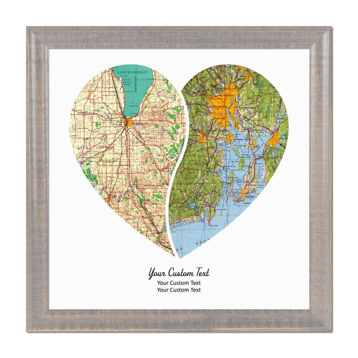 Heart Shape Atlas Art Personalized with 2 Joining Maps#color-finish_gray-beveled-frame