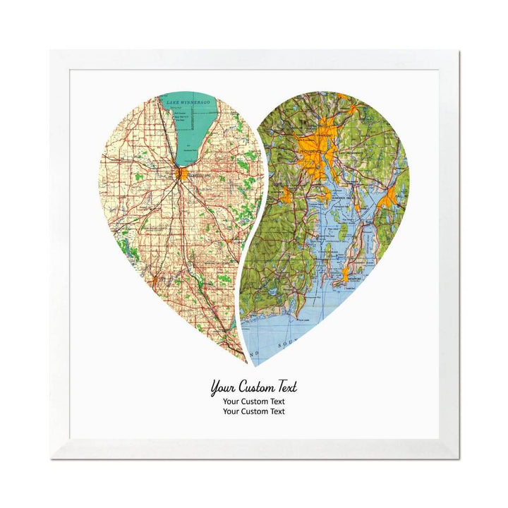 Heart Shape Atlas Art Personalized with 2 Joining Maps#color-finish_white-thin-frame