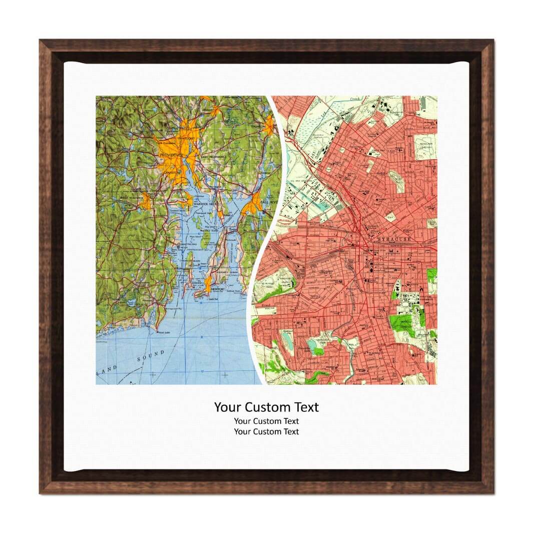 Rectangle Shape Atlas Art Personalized with 2 Joining Maps#color-finish_espresso-floater-frame