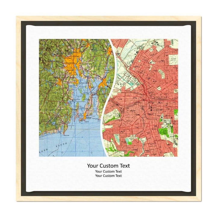 Rectangle Shape Atlas Art Personalized with 2 Joining Maps#color-finish_light-wood-floater-frame