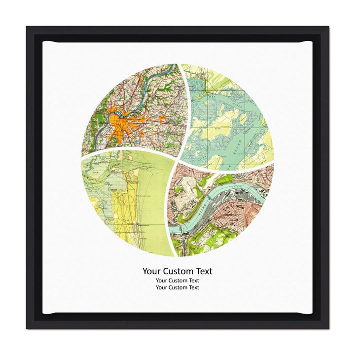 Circle Shape Atlas Art Personalized with 4 Joining Maps#color-finish_black-floater-frame