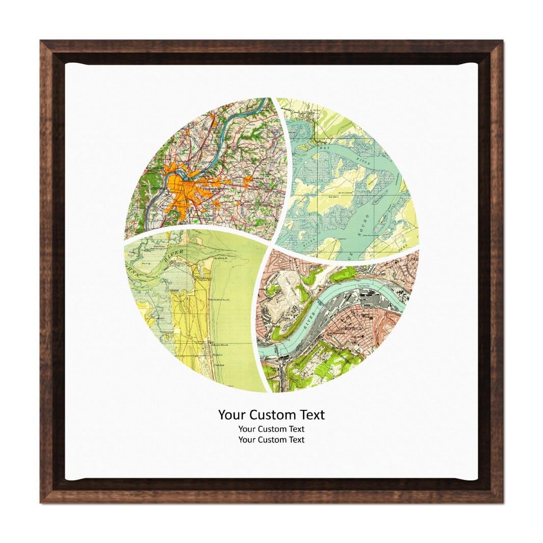 Circle Shape Atlas Art Personalized with 4 Joining Maps#color-finish_espresso-floater-frame