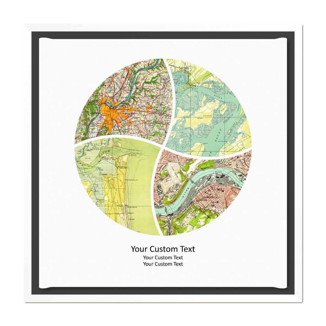 Circle Shape Atlas Art Personalized with 4 Joining Maps#color-finish_white-floater-frame