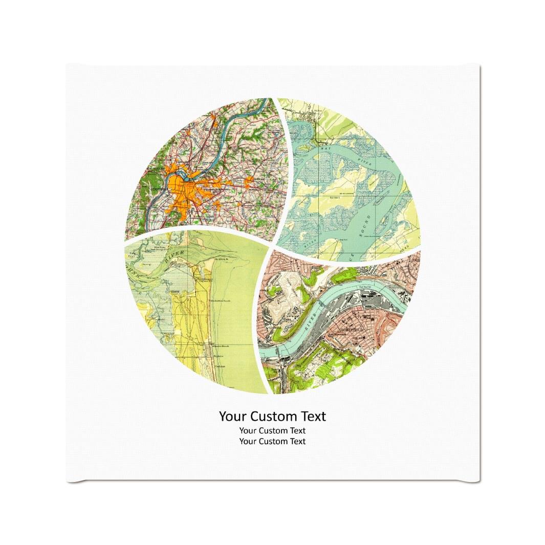 Circle Shape Atlas Art Personalized with 4 Joining Maps#color-finish_wrapped-canvas