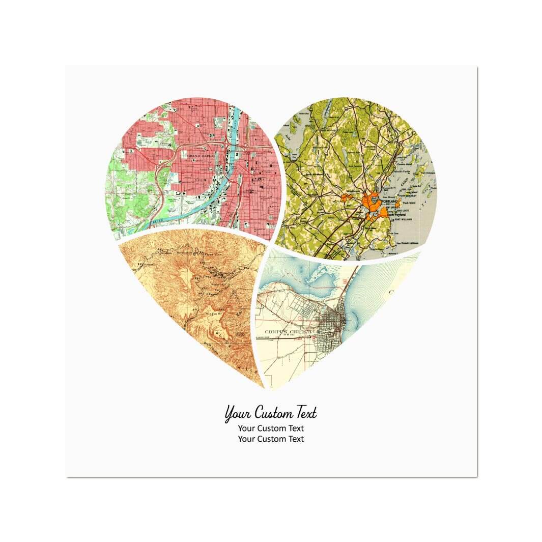 Heart Shape Atlas Art Personalized with 4 Joining Maps#color-finish_unframed