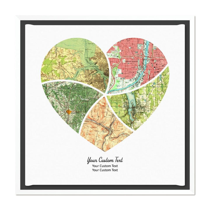 Heart Shape Atlas Art Personalized with 5 Joining Maps#color-finish_white-floater-frame