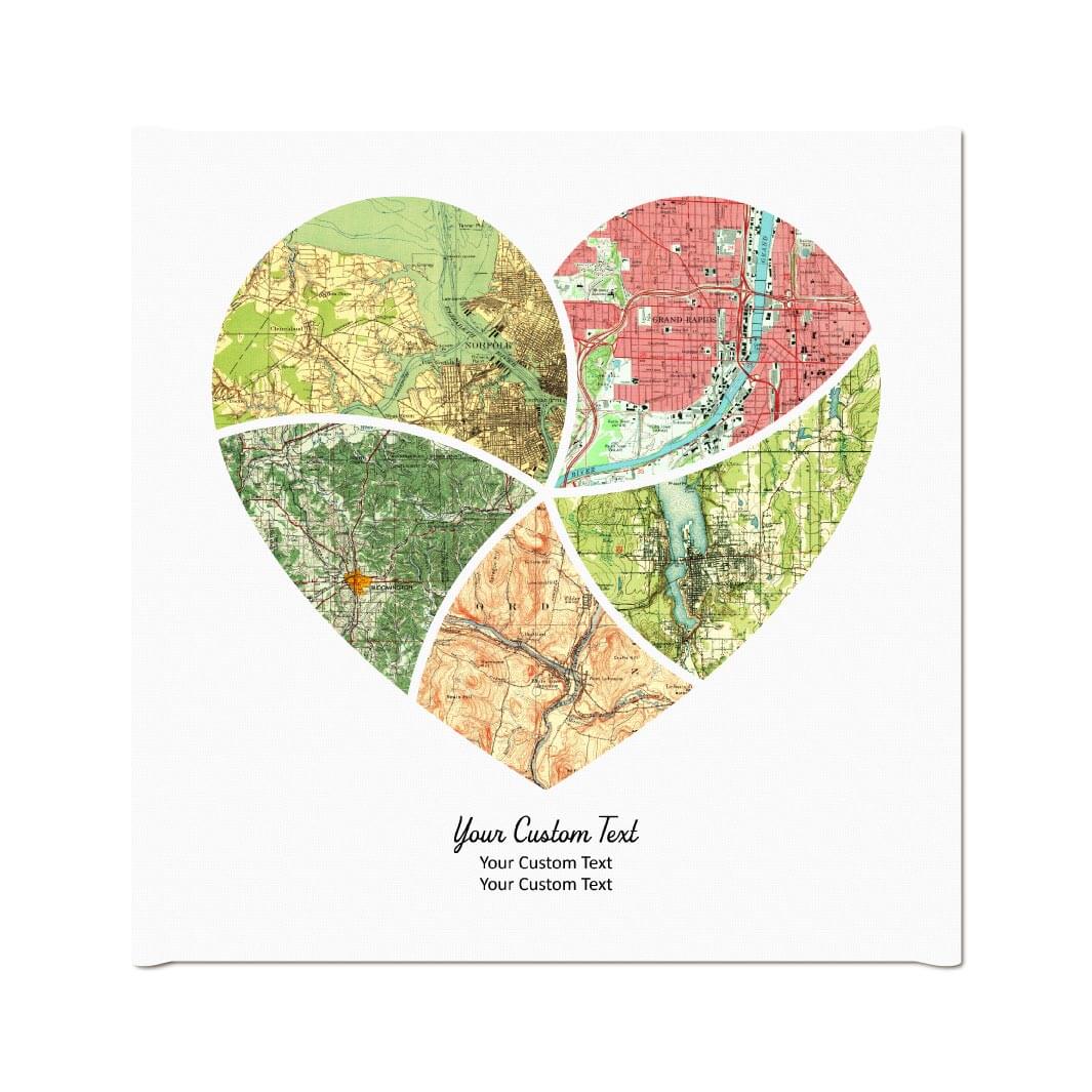 Heart Shape Atlas Art Personalized with 5 Joining Maps#color-finish_wrapped-canvas