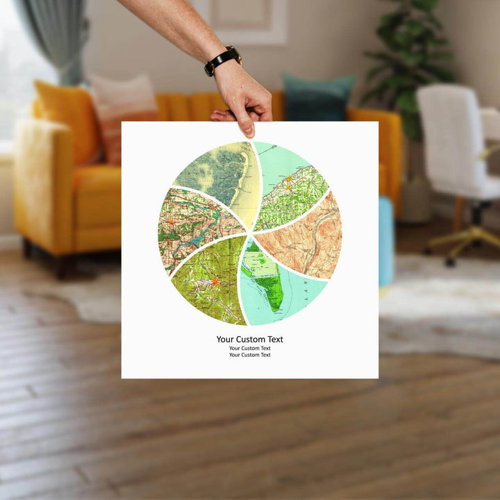 Circle Shape Atlas Art Personalized with 6 Joining Maps, Styled#color-finish_unframed