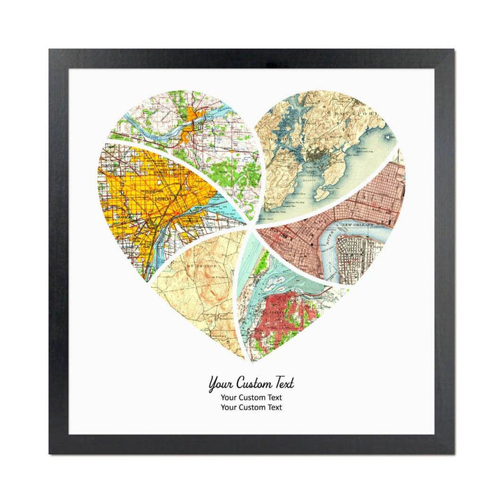 Heart Shape Atlas Art Personalized with 6 Joining Maps#color-finish_black-thin-frame