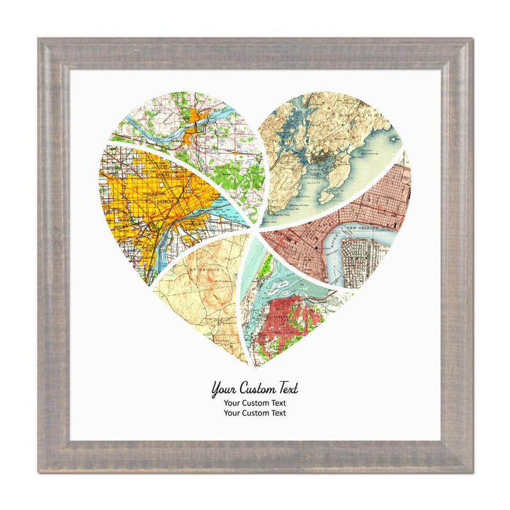 Heart Shape Atlas Art Personalized with 6 Joining Maps#color-finish_gray-beveled-frame