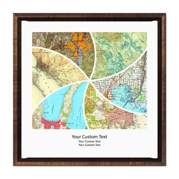 Rectangle Shape Atlas Art Personalized with 6 Joining Maps#color-finish_espresso-floater-frame